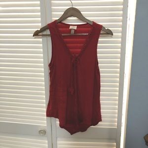 Red Sleeveless Top with Tassels Medium